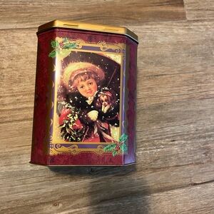 Vintage Holiday Tin with Child and Dog Illustration